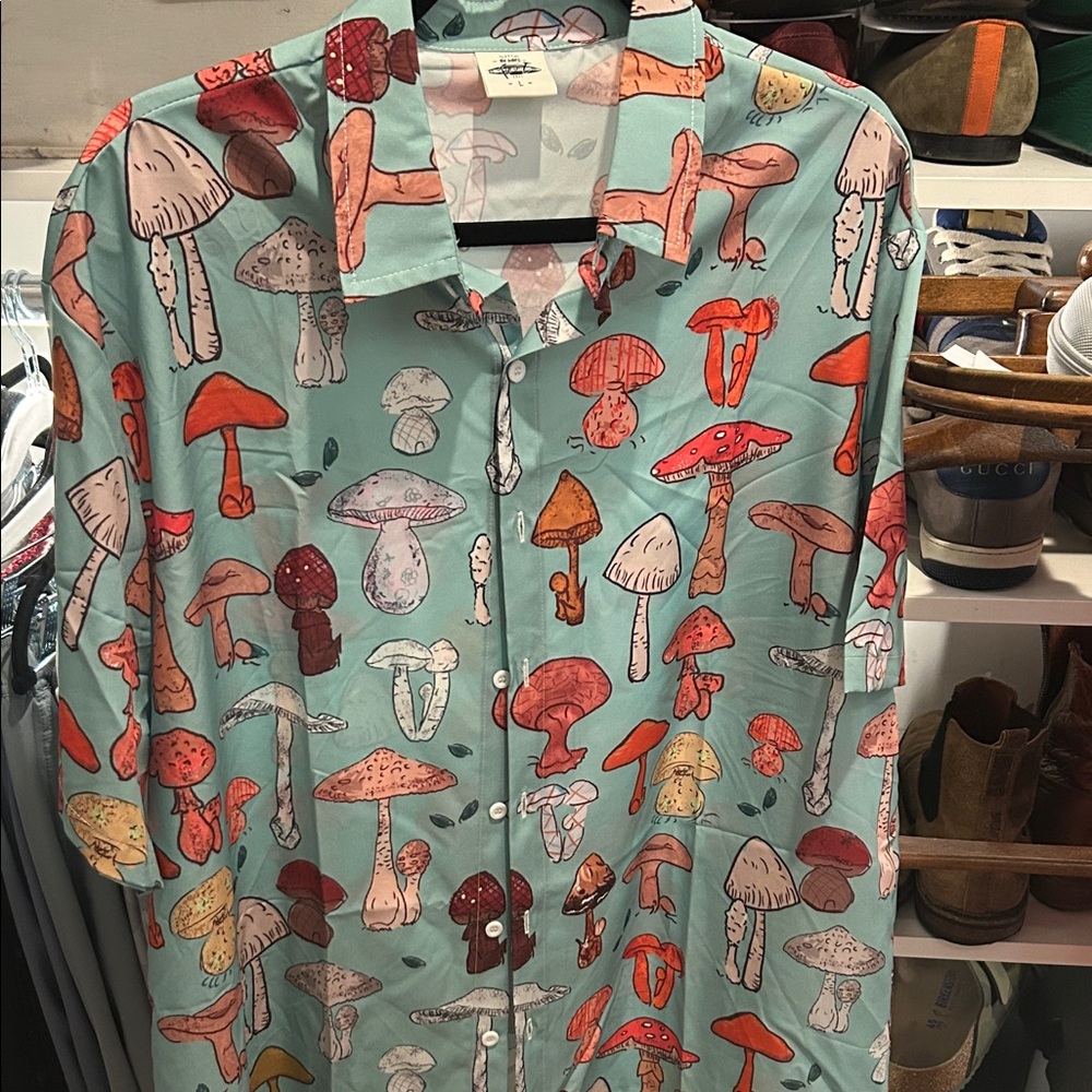 Men's Mushroom Print Casual Shirt - Multicolor